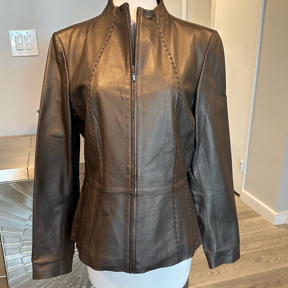 Coldwater Creek Bronze Metallic 100% Leather Jacket NWOT